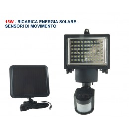 FARETTO PANNELLO CON SENSORE A ENERGIA SOLARE E CREPUSCOLARE A LED 15W