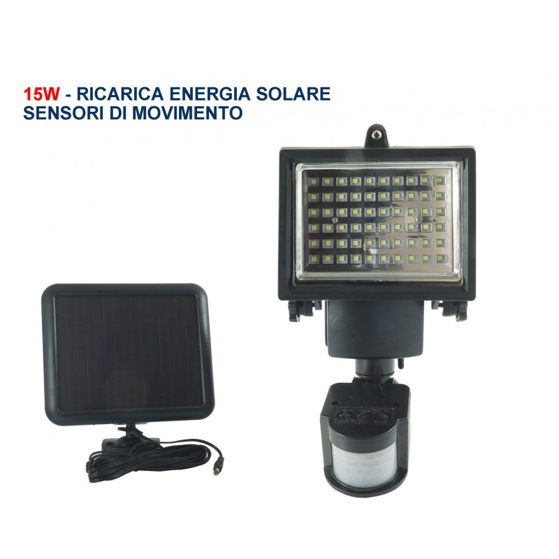 FARETTO PANNELLO CON SENSORE A ENERGIA SOLARE E CREPUSCOLARE A LED 15W